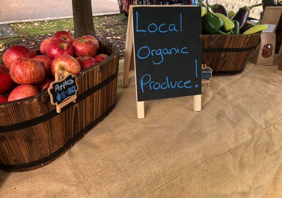 Local organic produce on the stall table