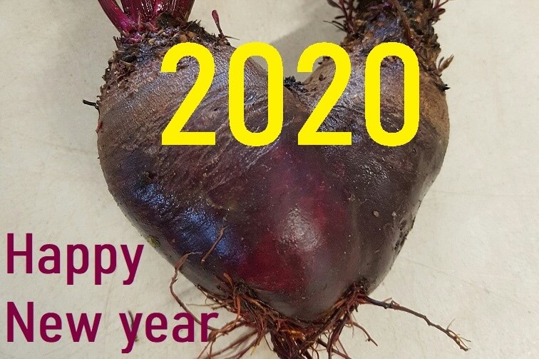 Heart-shaped beetroot with happy new year message